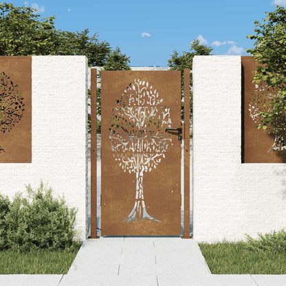 Cancello da giardino 100x200 cm in acciaio Corten con design ad albero | homemem39