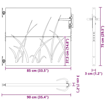 Cancello da giardino 85x75 cm in acciaio Corten con design erba | homemem39