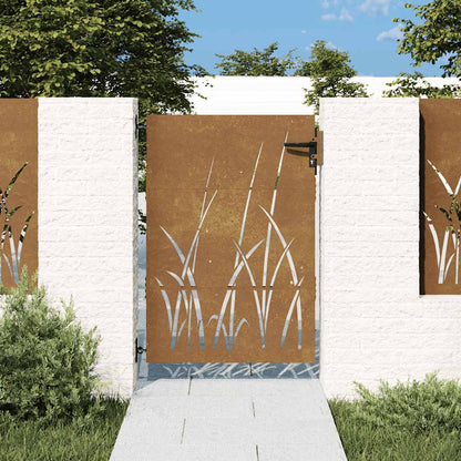 Cancello da giardino 85x125 cm in acciaio Corten con design erba | homemem39