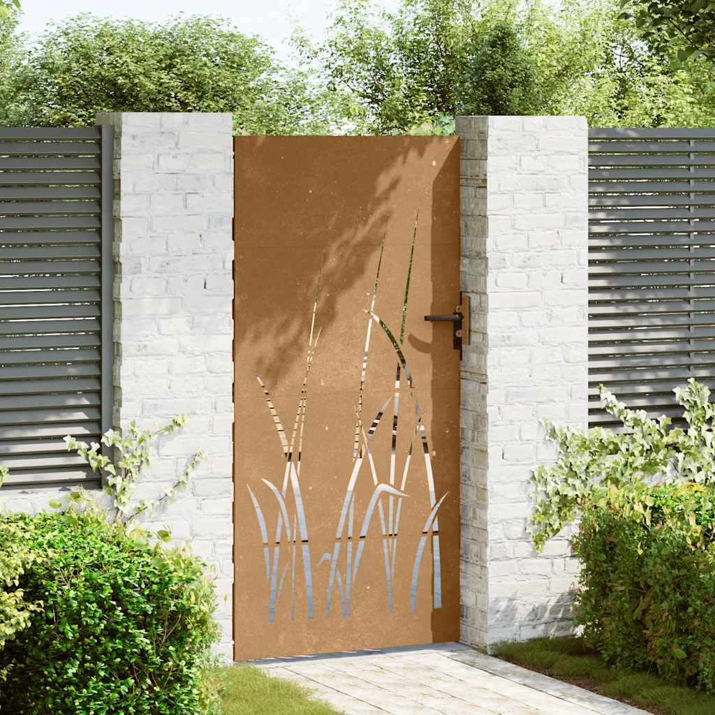 Cancello da giardino 85x175 cm in acciaio Corten con design erba | homemem39