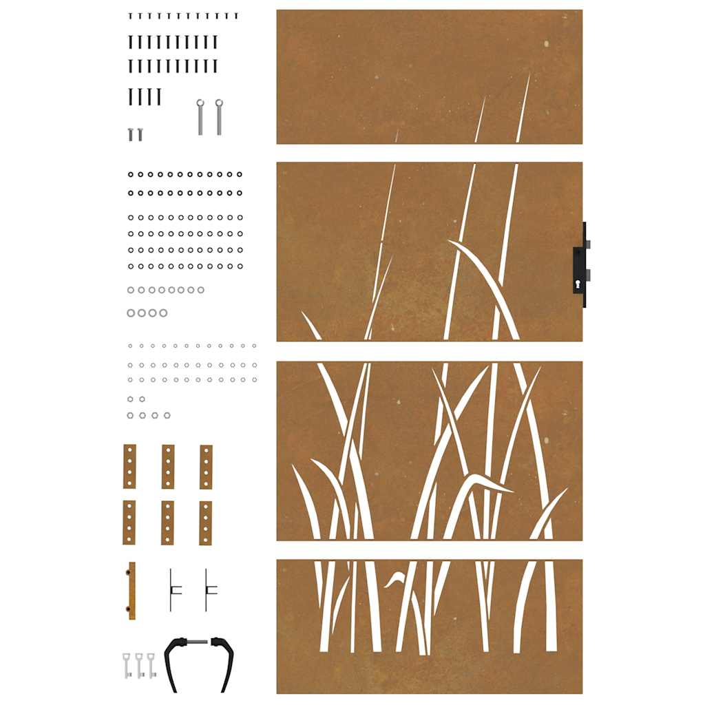 Cancello da giardino 85x200 cm in acciaio Corten con design erba | homemem39