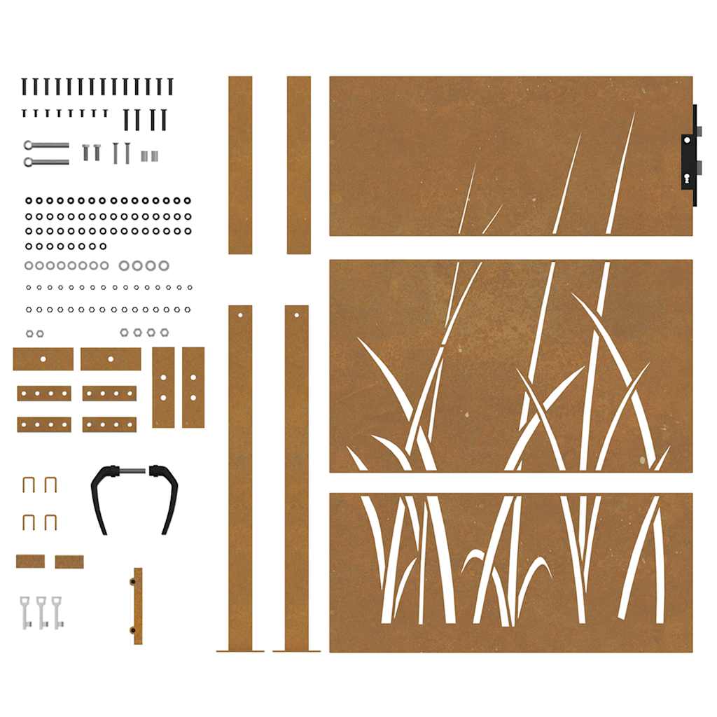 Cancello da giardino 100x150 cm in acciaio Corten con design erba | homemem39