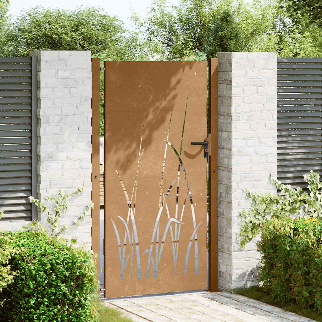 Cancello da giardino 100x175 cm in acciaio Corten con design erba | homemem39