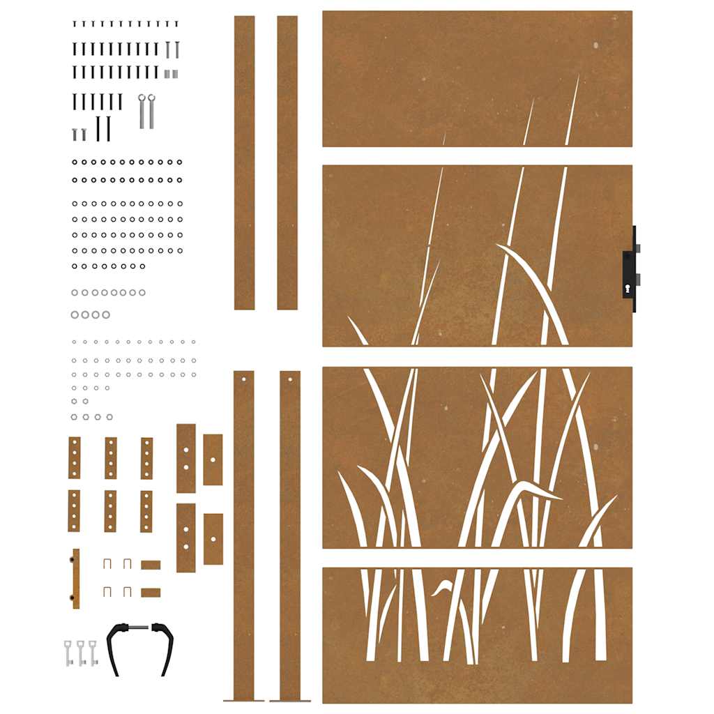 Cancello da giardino 100x175 cm in acciaio Corten con design erba | homemem39