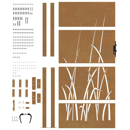 Cancello da giardino 100x175 cm in acciaio Corten con design erba | homemem39