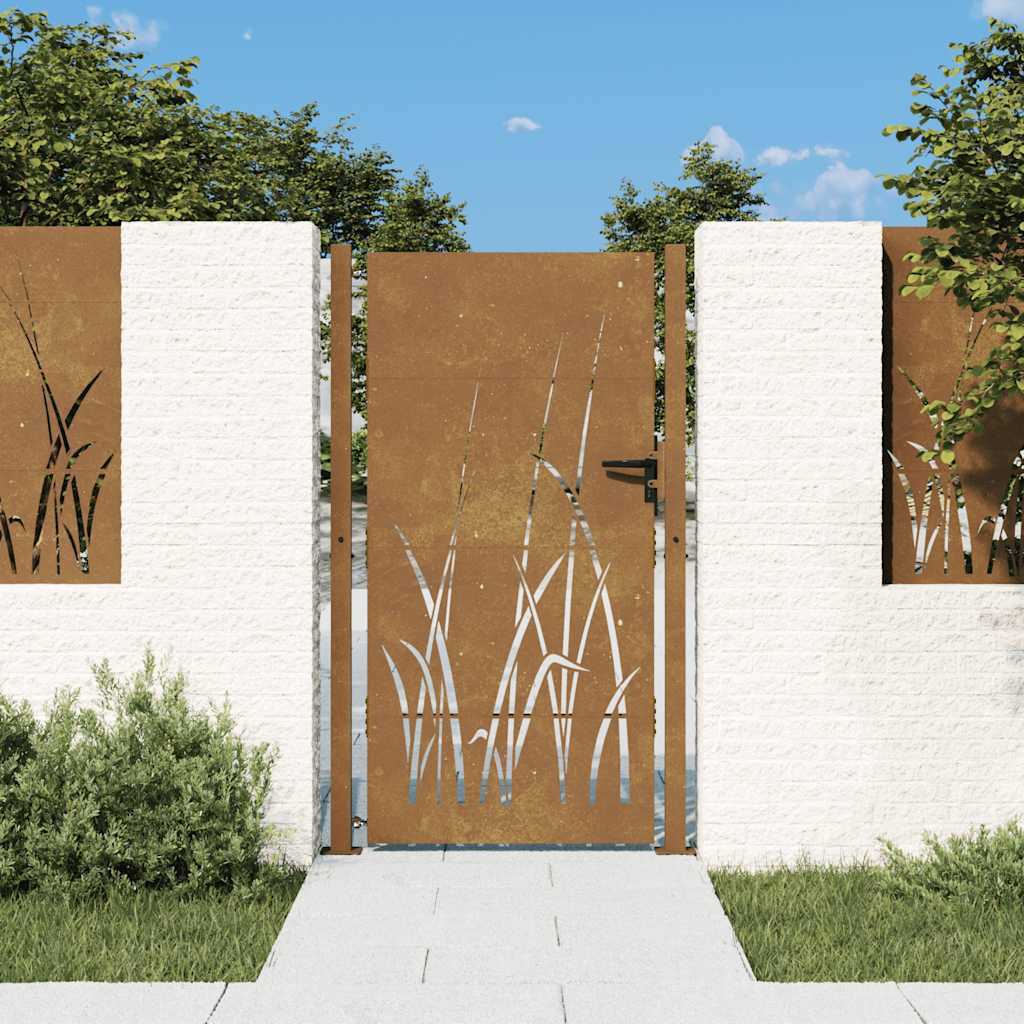 Cancello da giardino 100x200 cm in acciaio Corten con design erba