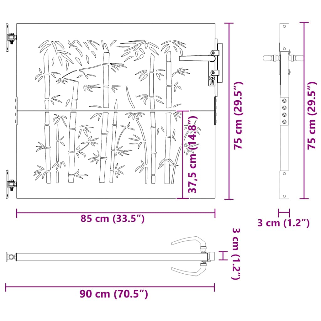 Cancello da giardino 85x75 cm in acciaio Corten e design in bambù | homemem39
