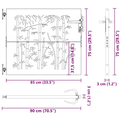 Cancello da giardino 85x75 cm in acciaio Corten e design in bambù | homemem39