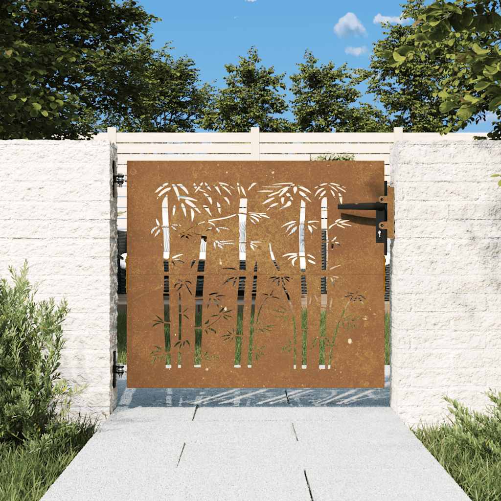 Cancello da giardino 85x75 cm in acciaio Corten e design in bambù | homemem39