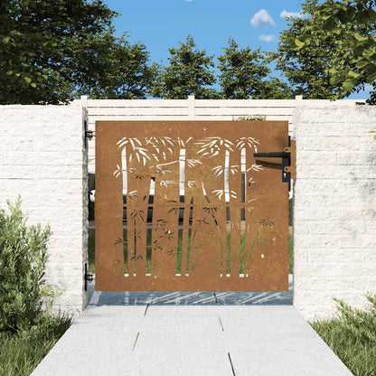 Cancello da giardino 85x75 cm in acciaio Corten e design in bambù | homemem39