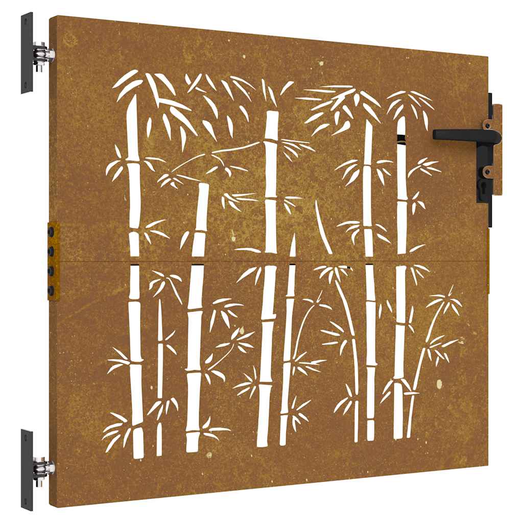 Cancello da giardino 85x100 cm in acciaio corten e bambù | homemem39