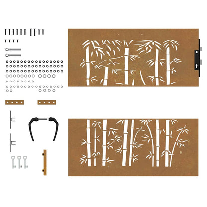 Cancello da giardino 85x100 cm in acciaio corten e bambù | homemem39