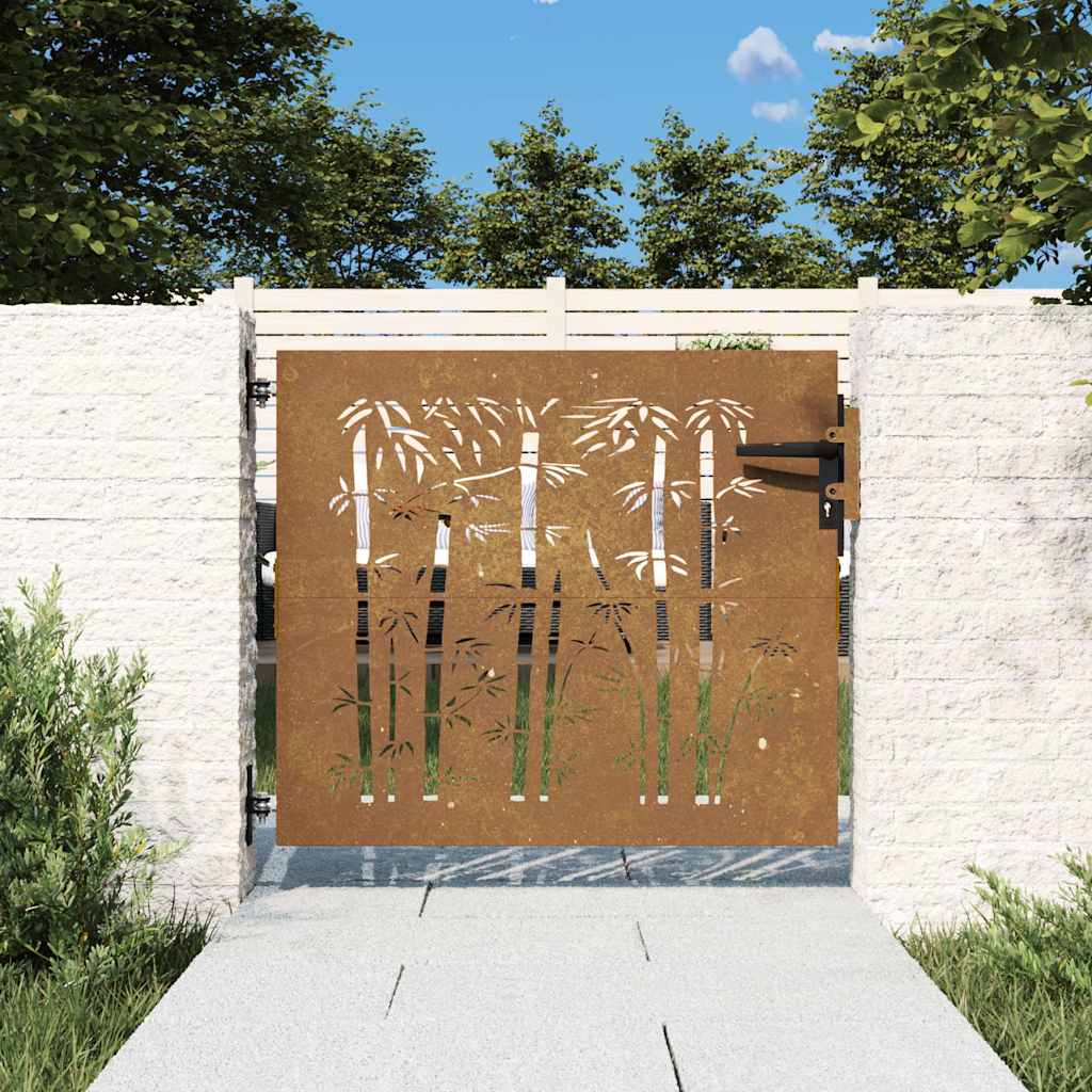 Cancello da giardino 85x100 cm in acciaio corten e bambù | homemem39