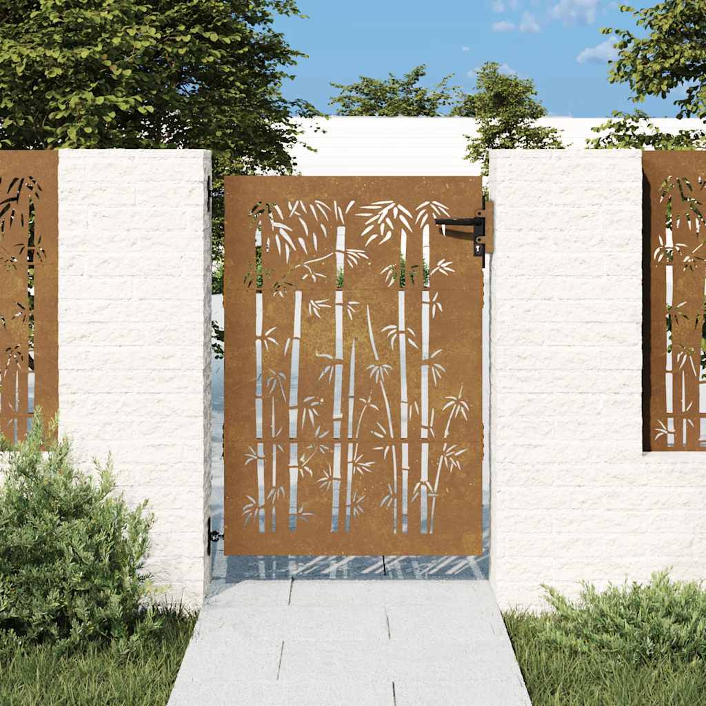 Cancello da giardino 85x150 cm in acciaio Corten e bambù | homemem39