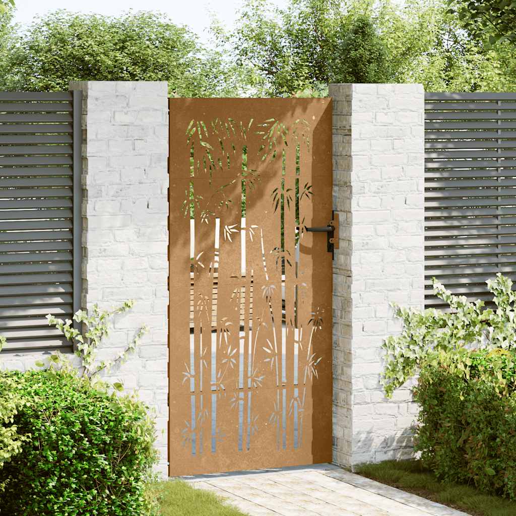 Cancello da giardino 85x200 cm in acciaio corten e design in bambù | homemem39