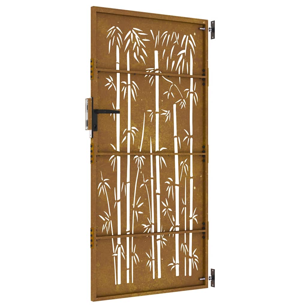 Cancello da giardino 85x200 cm in acciaio corten e design in bambù | homemem39