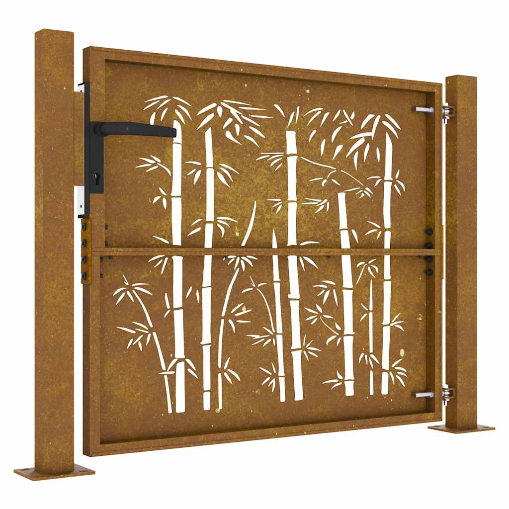 Cancello da giardino 100x75 cm in acciaio Corten e design in bambù | homemem39