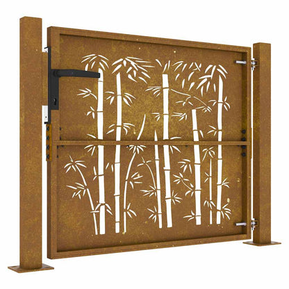 Cancello da giardino 100x75 cm in acciaio Corten e design in bambù | homemem39