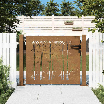 Cancello da giardino 100x75 cm in acciaio Corten e design in bambù | homemem39
