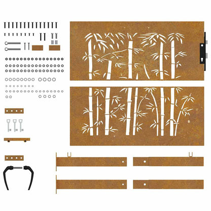 Cancello da giardino 100x100 cm in acciaio Corten e design in bambù | homemem39