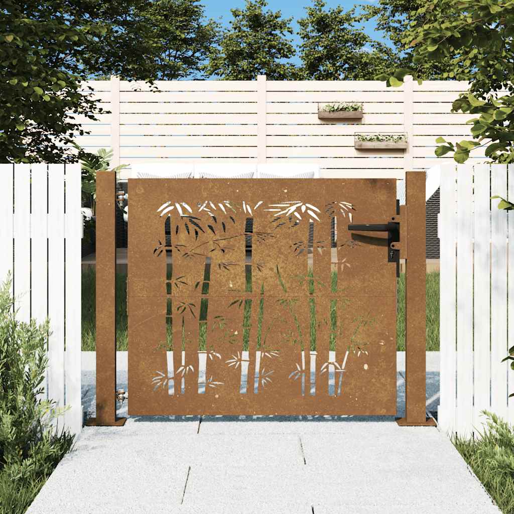 Cancello da giardino 100x100 cm in acciaio Corten e design in bambù | homemem39