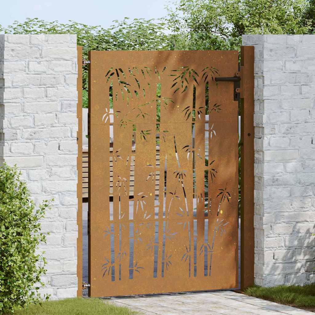 Cancello da giardino 100x125 cm in acciaio Corten e design in bambù | homemem39