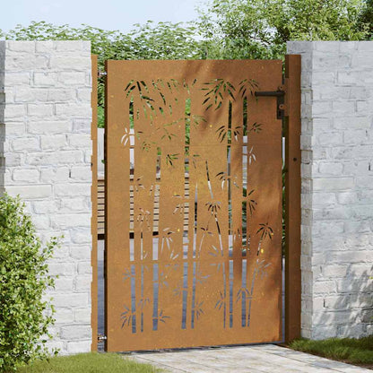 Cancello da giardino 100x125 cm in acciaio Corten e design in bambù | homemem39
