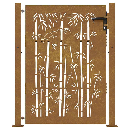 Cancello da giardino 100x125 cm in acciaio Corten e design in bambù | homemem39