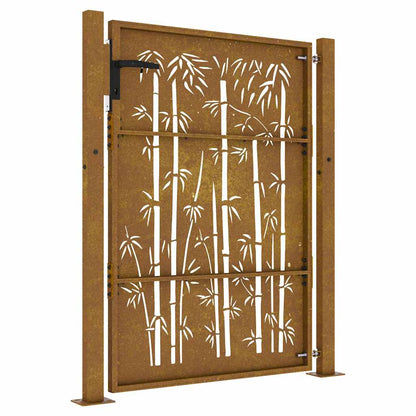 Cancello da giardino 100x125 cm in acciaio Corten e design in bambù | homemem39
