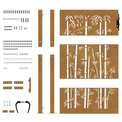 Cancello da giardino 100x125 cm in acciaio Corten e design in bambù | homemem39
