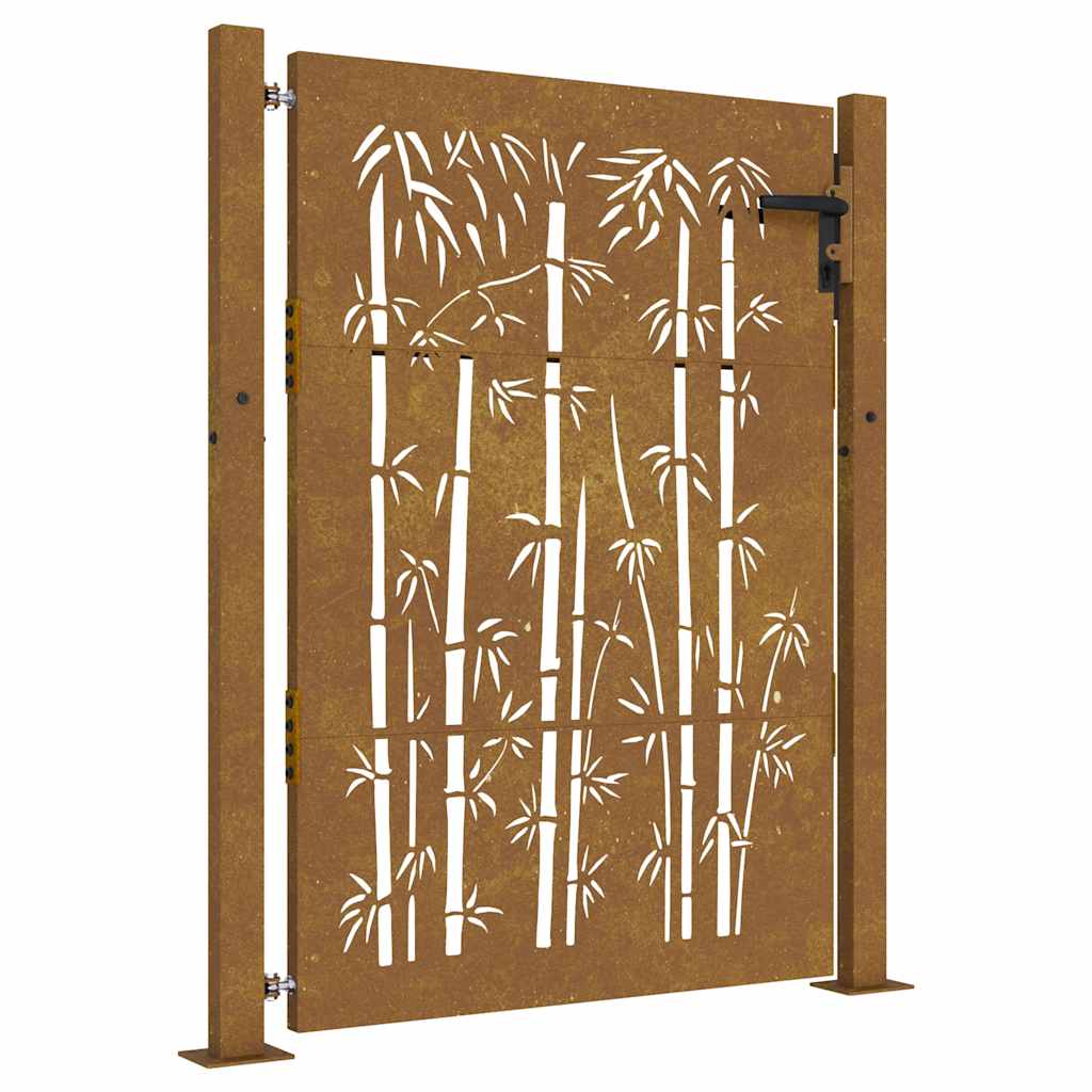 Cancello da giardino 100x150 cm in acciaio Corten e design in bambù | homemem39
