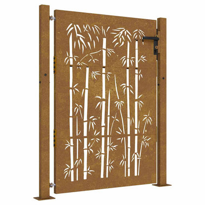 Cancello da giardino 100x150 cm in acciaio Corten e design in bambù | homemem39