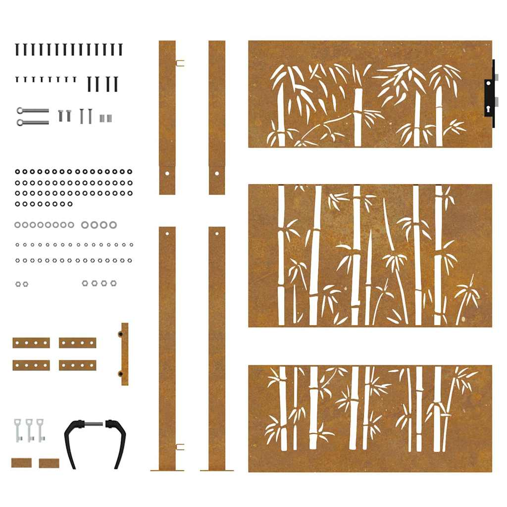 Cancello da giardino 100x150 cm in acciaio Corten e design in bambù | homemem39
