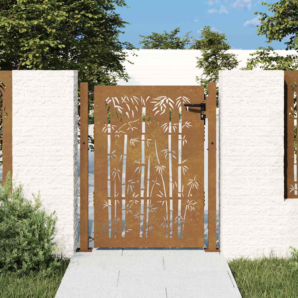 Cancello da giardino 100x150 cm in acciaio Corten e design in bambù | homemem39