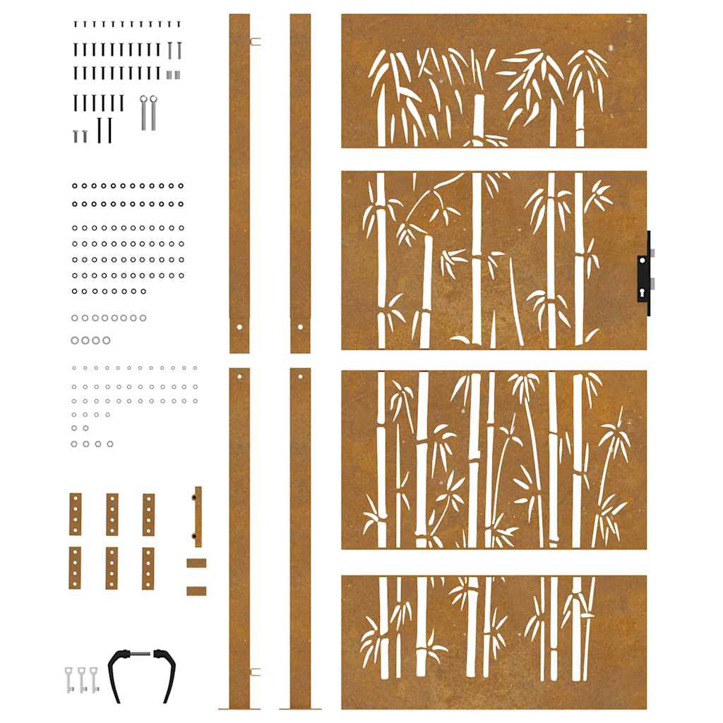 Cancello da giardino 100x200 cm in acciaio corten e design in bambù | homemem39