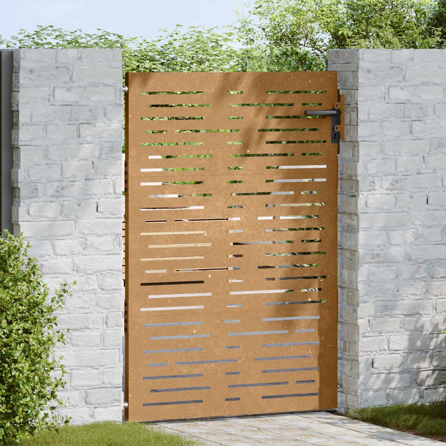 Cancello da giardino 85x150 cm in acciaio Corten design quadrato | homemem39