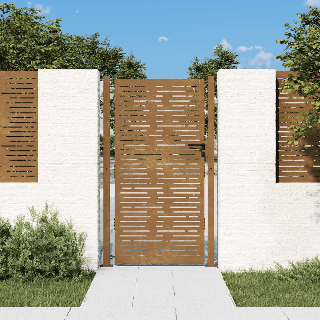 Cancello da giardino 100x175 cm in acciaio Corten design quadrato