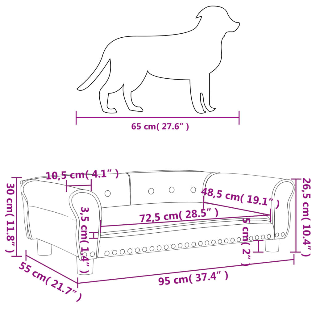 Lettino per Cani Grigio Chiaro 95x55x30 cm in Velluto - homemem39