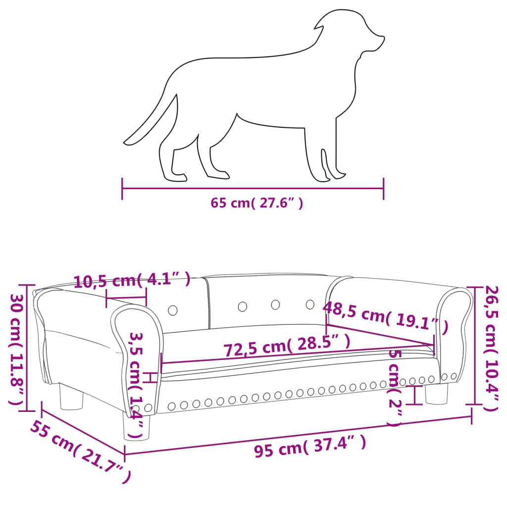 Lettino per Cani Nero 95x55x30 cm in Similpelle - homemem39