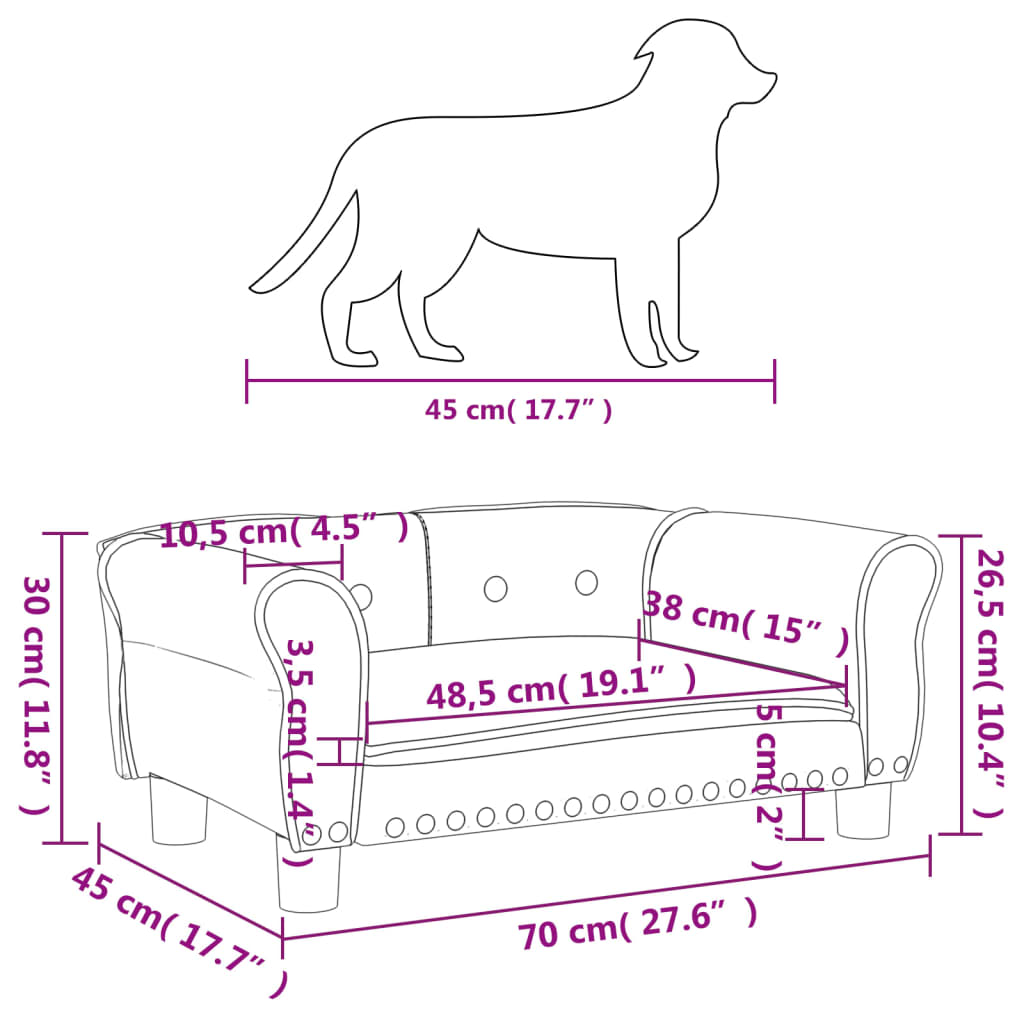 Lettino per Cani Marrone 70x45x30 cm in Velluto