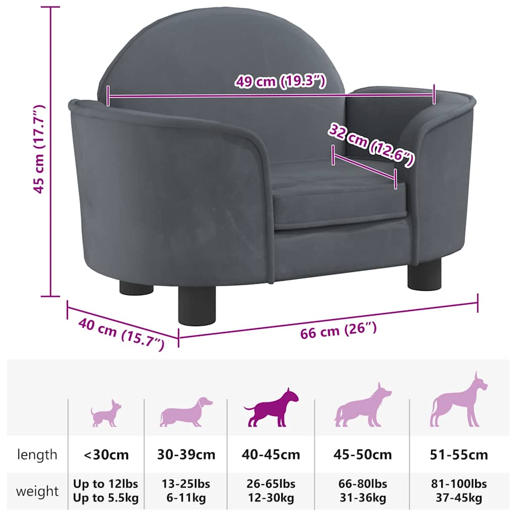Lettino per Cani Grigio Scuro 66x40x45 cm in Velluto - homemem39