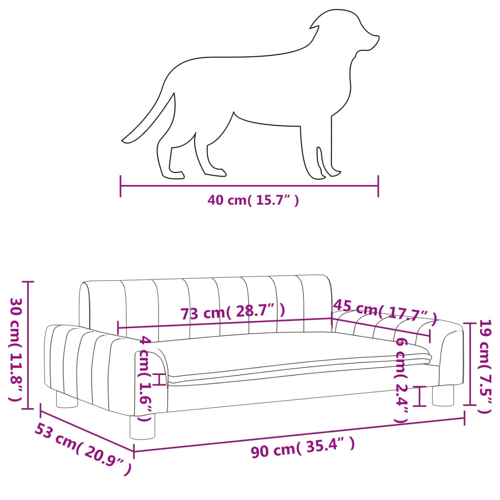 Lettino per Cani Nero 90x53x30 cm in Similpelle - homemem39