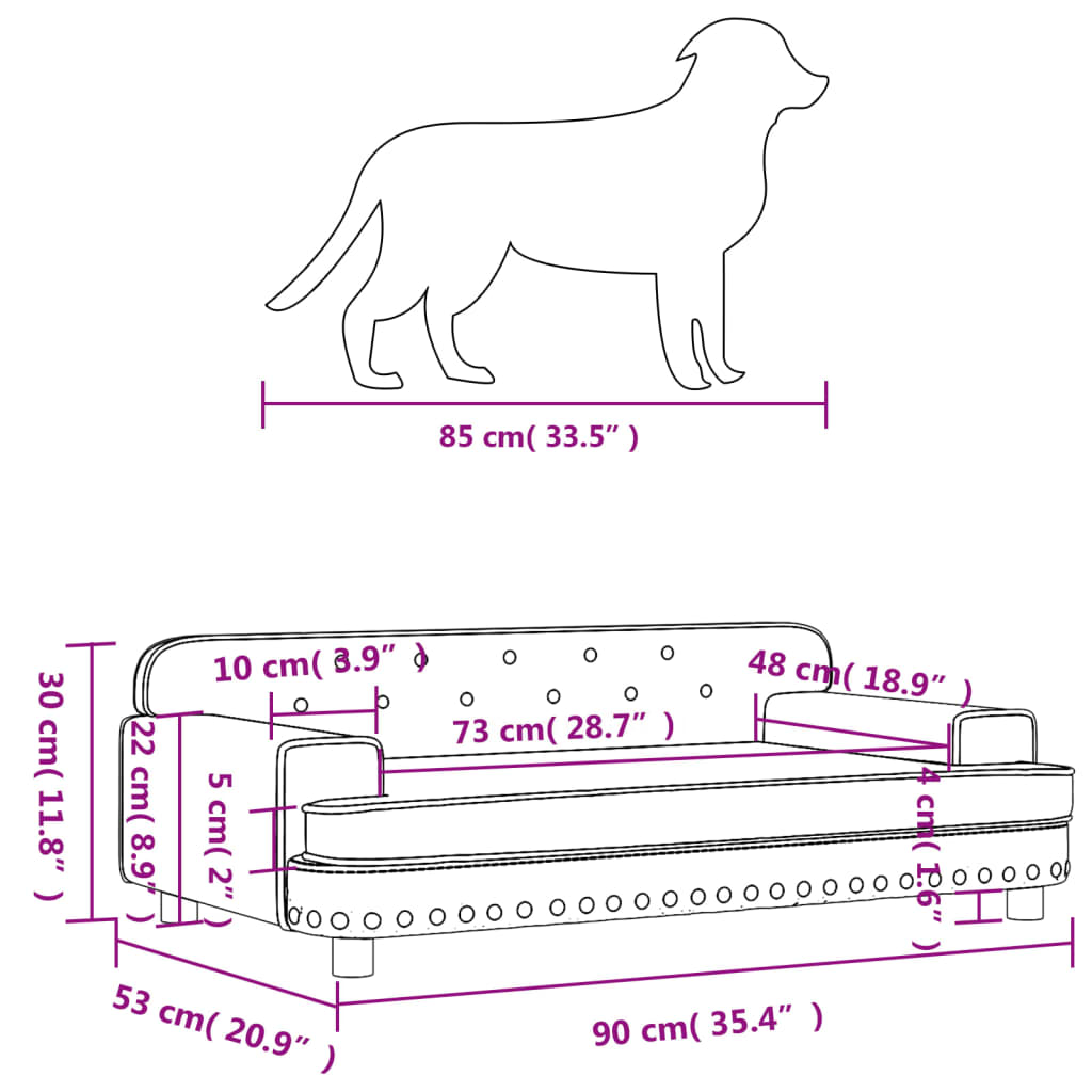 Lettino per Cani Rosa 90x53x30 cm in Velluto