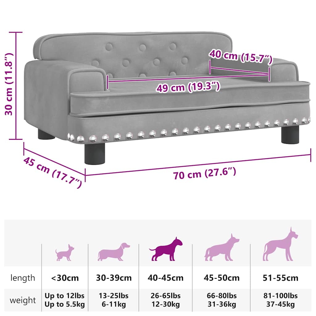 Lettino per Cani Grigio Chiaro 70x45x30 cm in Velluto - homemem39