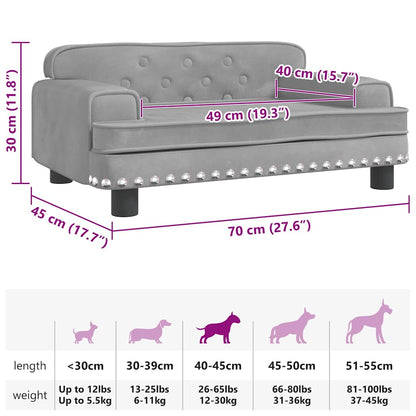 Lettino per Cani Grigio Chiaro 70x45x30 cm in Velluto - homemem39