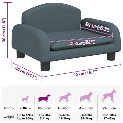 Lettino per Cani Grigio Scuro 50x40x30 cm in Tessuto