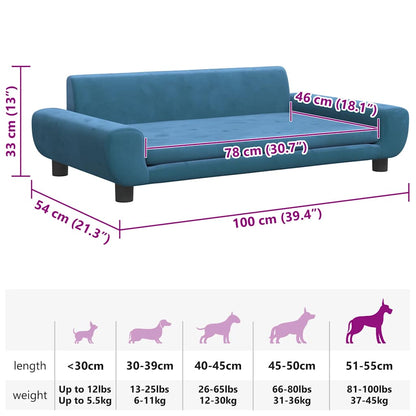 Lettino per Cani Blu 100x54x33 cm in Velluto