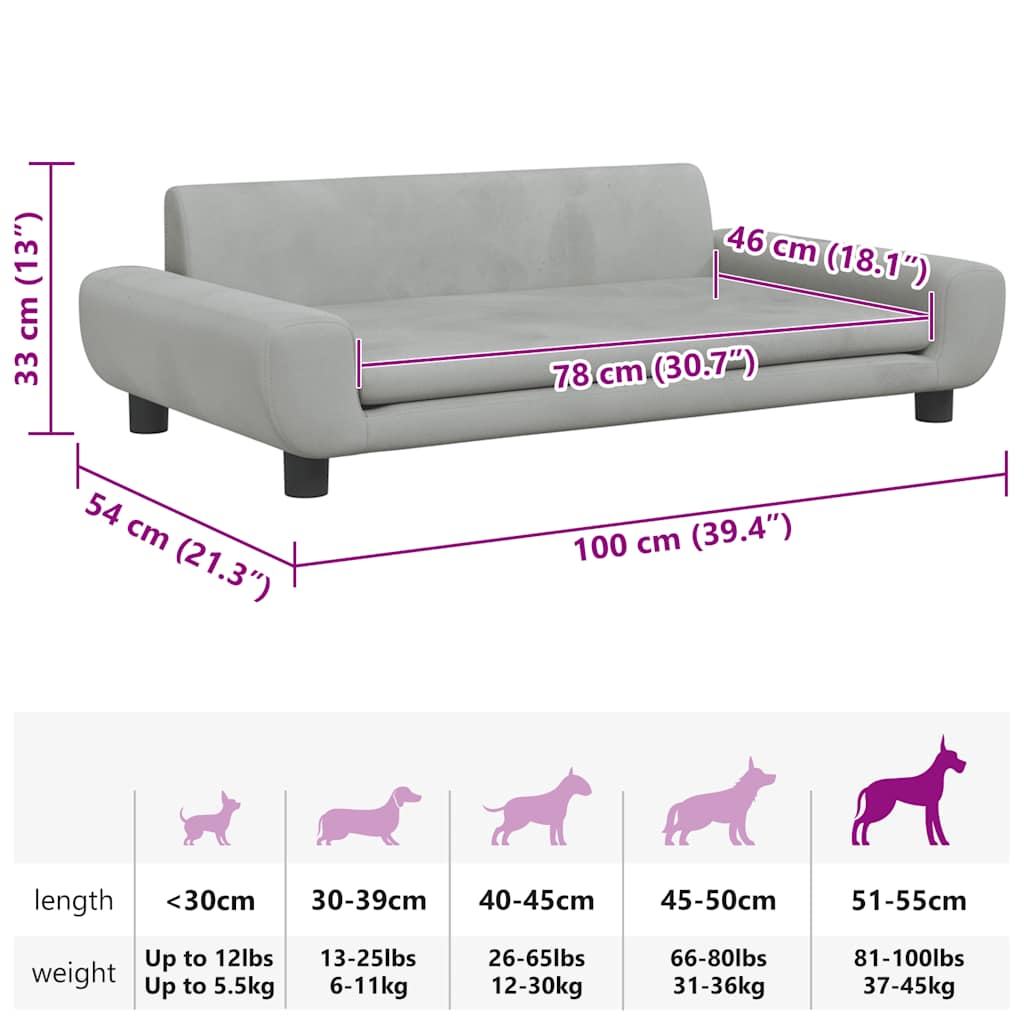 Lettino per Cani Grigio Chiaro 100x54x33 cm in Velluto | homemem39