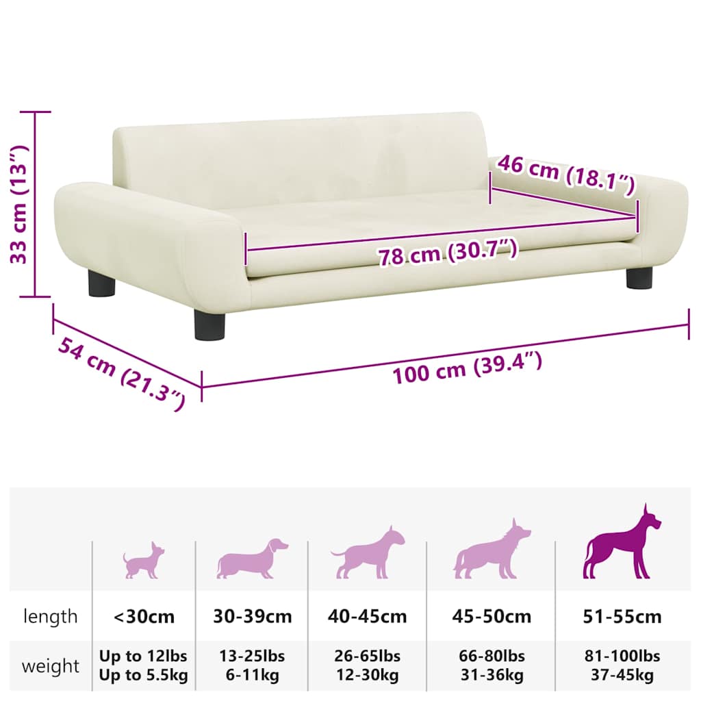 Lettino per Cani Crema 100x54x33 cm in Velluto | homemem39