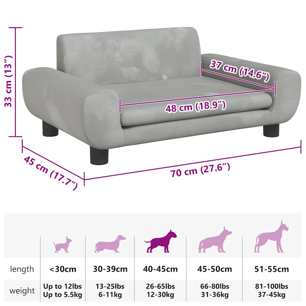 Lettino per Cani Grigio Chiaro 70x45x33 cm in Velluto - homemem39